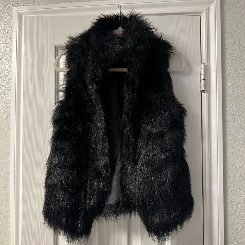 Donna Salyers Fabulous Furs Womens Black Collared Faux Fur Vest Size XS